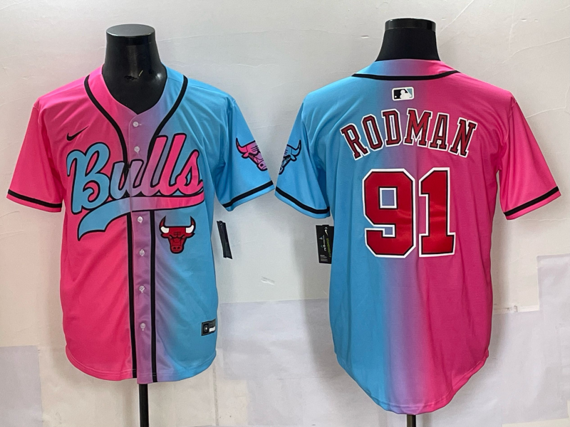Men Chicago Bulls Nike 91 Rodman Blue pink NBA 2025 Jersey style 016